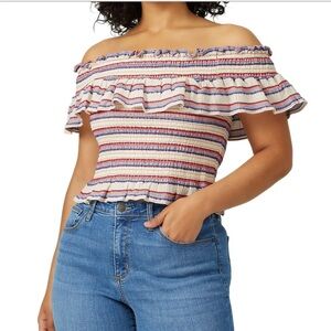 104 Parker Lizette Off-Shoulder Ruffle Striped Crop Top Small Cottagecore Boho